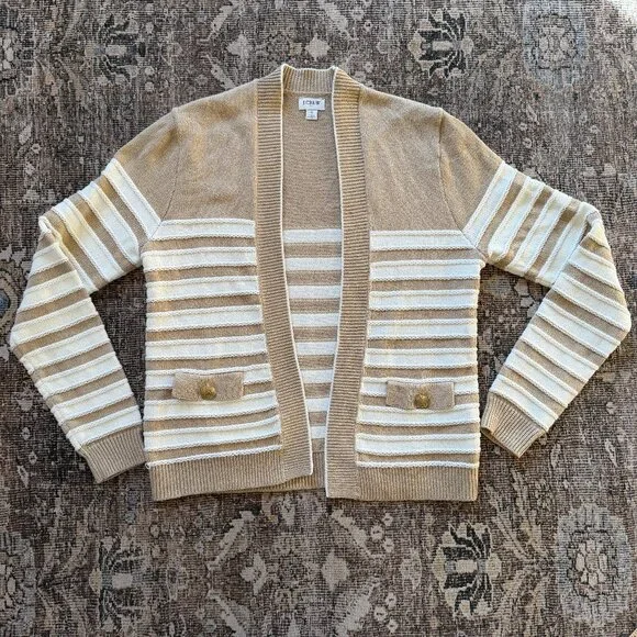 J. Crew Factory Tan and Cream Striped Cardigan - Picture 2 of 9